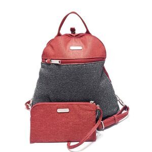 Baggallini New Securtex Anti-Theft Convertible Backpack & Wristlet Red/Gray Bag